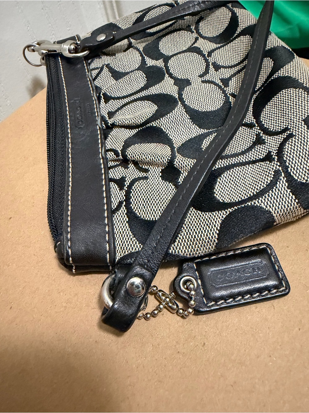 Coach Black & Grey Signature Canvas Wristlet - Picture 2 of 3
